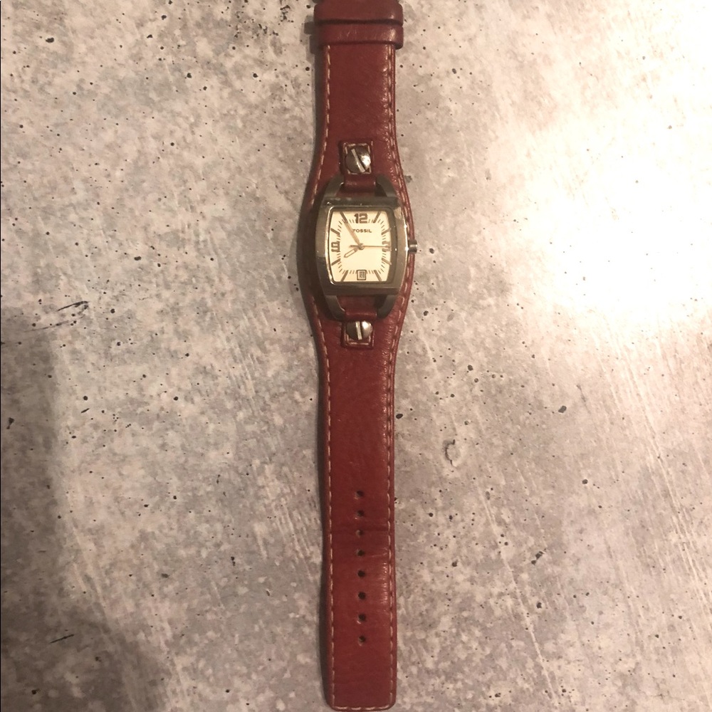 Vintage Fossil Red Leather Watch